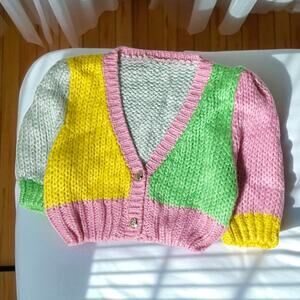 Colorblock Pastel Crochet Crop Cardigan Size Small